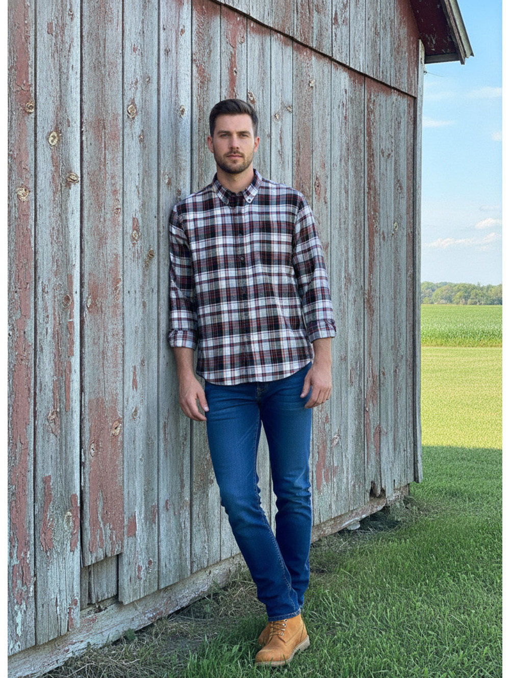 Chaps Performance Plaid Flannel Shirt Grey Red and Yellow Button-Up, Size XL - Picture 5 of 5
